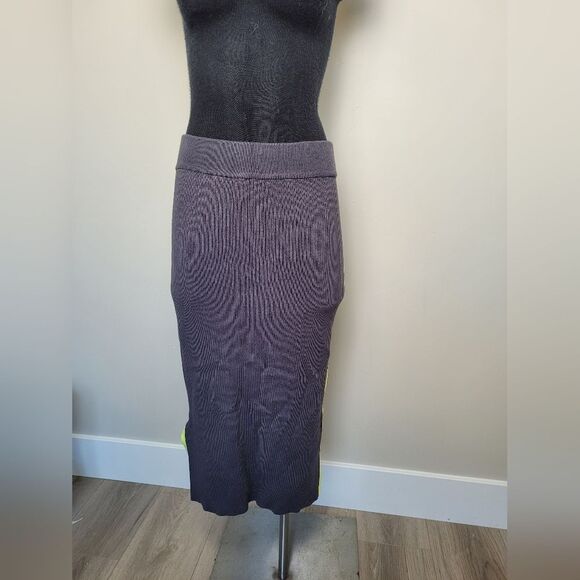 Anthropologie Ribbed Knit Skirt Sporty Midi Sleek Loungewear Ribknit Gray Medium - Picture 6 of 12